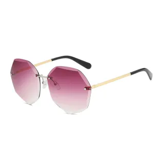 【MEGASOL】UV400太陽眼鏡清透時尚中性彩色漸層鏡片墨鏡(鑽石切割八角形無框切割八角2834-多色選)