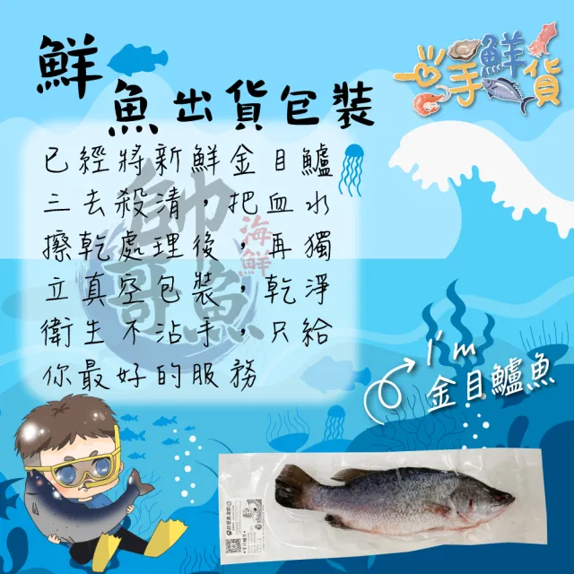 【一手鮮貨】台灣生態養殖金目鱸魚(1尾組/單尾殺清前750g)