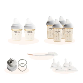 【hegen】六支人氣組-『寬口奶瓶+奶嘴+水杯蓋+儲存蓋+專用刷』(母嬰用品 新生禮 月子中心)
