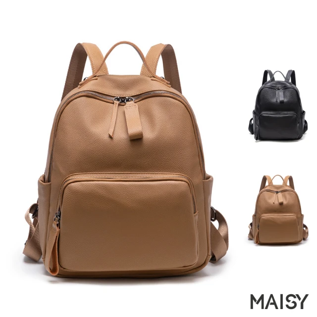 MAISYMAISY 簡約學生風旅遊外出實用生活軟皮背包(現+預 棕色／黑色)