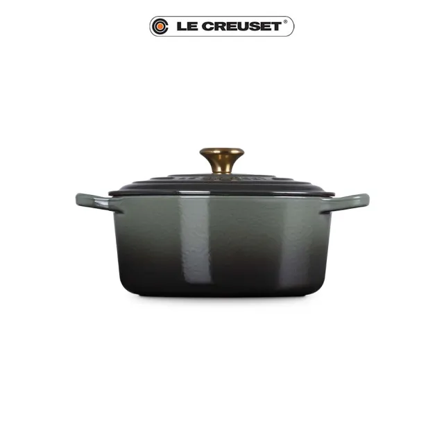 【Le Creuset】典藏琺瑯鑄鐵鍋圓鍋 22cm(百里香綠-金頭-內鍋白)