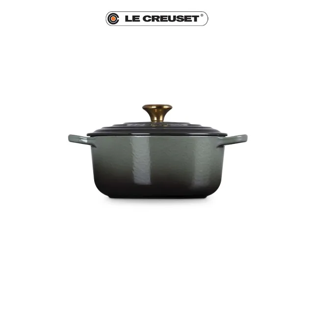 【Le Creuset】典藏琺瑯鑄鐵鍋圓鍋 20cm(百里香綠-金頭-內鍋白)