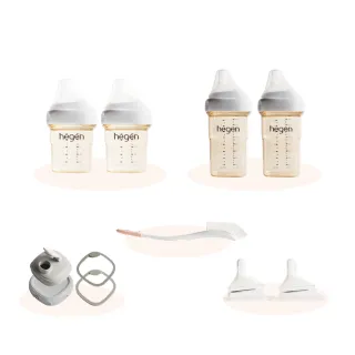 【hegen】四支經典組-『寬口奶瓶+奶嘴+水杯蓋+儲存蓋+專用刷』(母嬰用品 新生禮 月子中心)