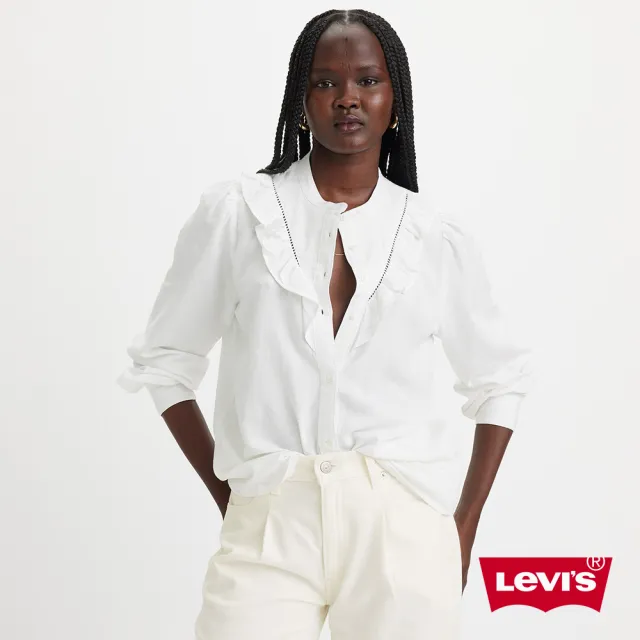 【LEVIS 官方旗艦】女款 無領荷葉邊亞麻襯衫 熱賣單品 A7356-0000