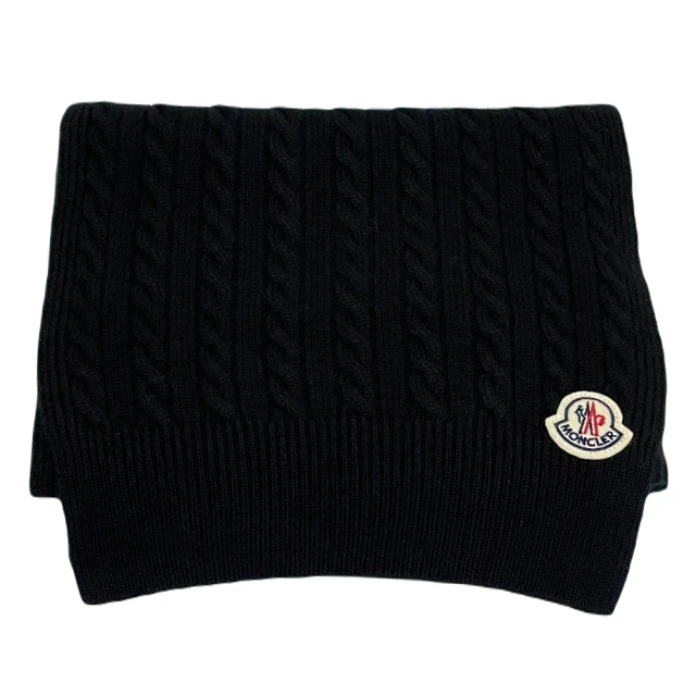 【MONCLER】品牌LOGO 羊毛&羊絨混紡圍巾(黑色)