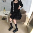 【JILLI-KO】羅莉塔日常百搭黑色蕾絲木耳方領連衣裙-F(黑)
