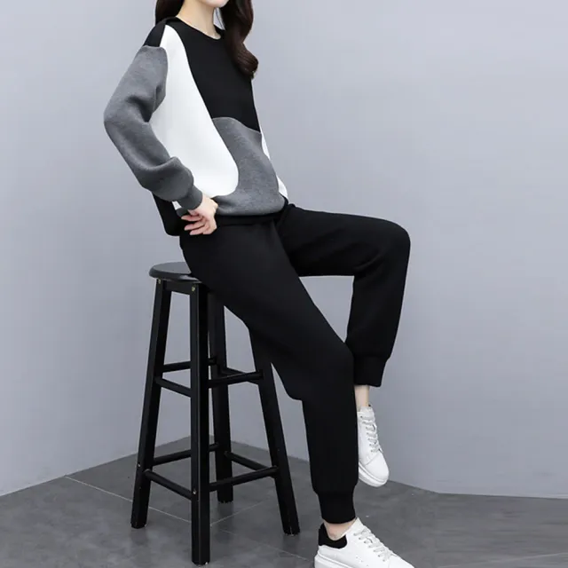 【LANNI 藍尼】★撞色拼接減齡休閒運動套裝(休閒/長褲/女裝)