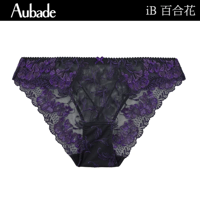 Aubade 百合花刺繡蕾絲三角褲 性感小褲 法國進口 女內褲(iB-黑紫花)