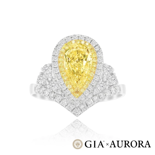AURORA 歐羅拉AURORA 歐羅拉 GIA 一克拉 水滴形 梨形 天然黃彩鑽石18K金鑽戒 露滴(Fancy Light Yellow)