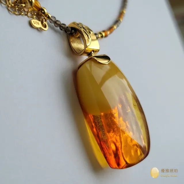 【優雅琥珀】金珀與優美蜜蠟 茶晶+金黃榴石 項鍊(具國際琥珀協會鑑定卡 波蘭原裝進口)