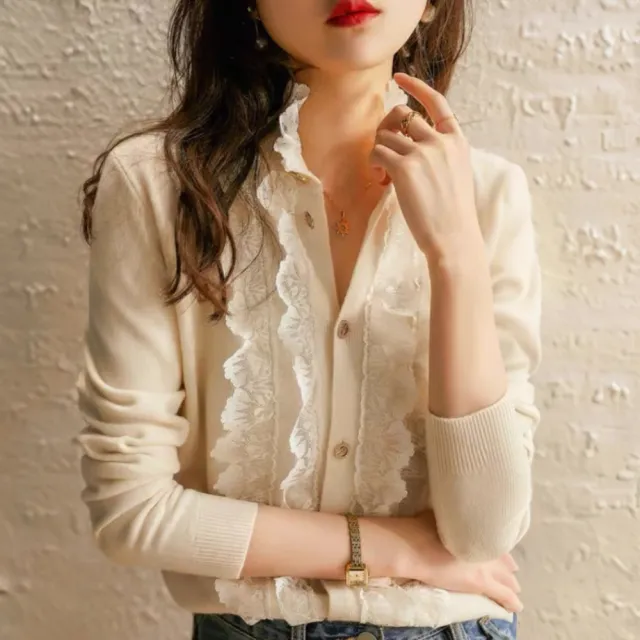 【LANNI 藍尼】★蕾絲花邊造型長袖上衣(OL/女裝/休閒)