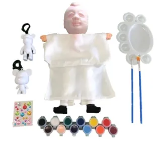 【A-ONE 匯旺】男童 DIY彩繪傳統布袋戲偶組含2彩繪流體熊12色顏料2水彩筆調色盤水鑽卡通人偶童玩具手偶