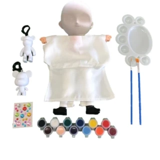 【A-ONE 匯旺】萬用娃娃頭小 DIY彩繪傳統布袋戲偶組含2彩繪流體熊12色顏料2水彩筆調色盤水鑽遊戲人偶