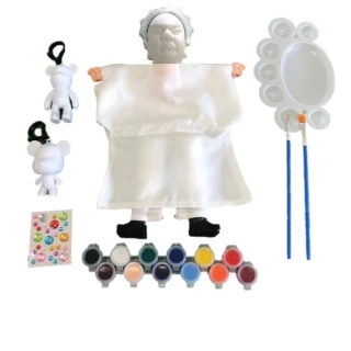 【A-ONE 匯旺】武生 DIY彩繪傳統布袋戲偶組含2彩繪流體熊12色顏料2水彩筆調色盤水鑽創意人偶童玩具手偶
