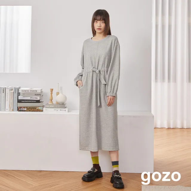 【gozo】鳳梨紋綁帶針織長洋裝(兩色)