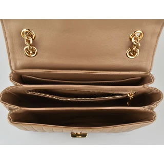 【CELINE】CELINE C字LOGO格紋縫線牛皮扣式斜背包(多色)