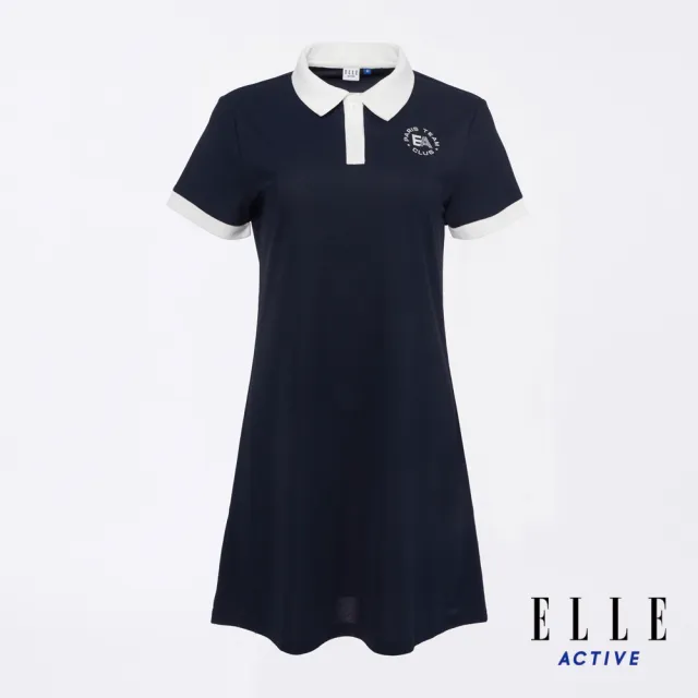 【ELLE ACTIVE】女款 簡約修身配色連身洋裝-深藍色(EA24M2W2601#39)