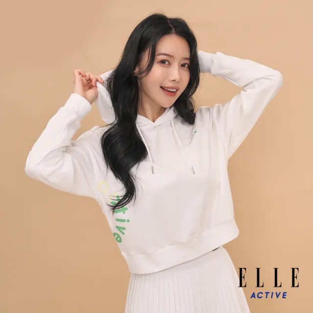 【ELLE ACTIVE】女款 LOGO刺繡休閒短版連帽T恤-白色(EA24S2W1402#90)