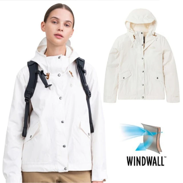 The North Face 女 WindWall 防風防潑連帽外套.運動夾克.風衣(5AYD-N3N 米白 V)