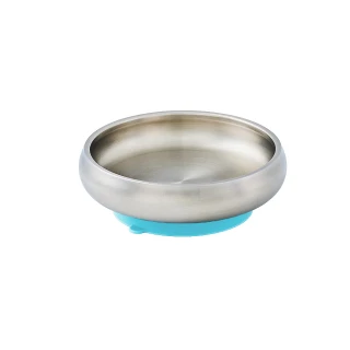 【little.b】316雙層不鏽鋼寬口麥片吸盤碗-寶貝藍(碗緣凹槽防漏)