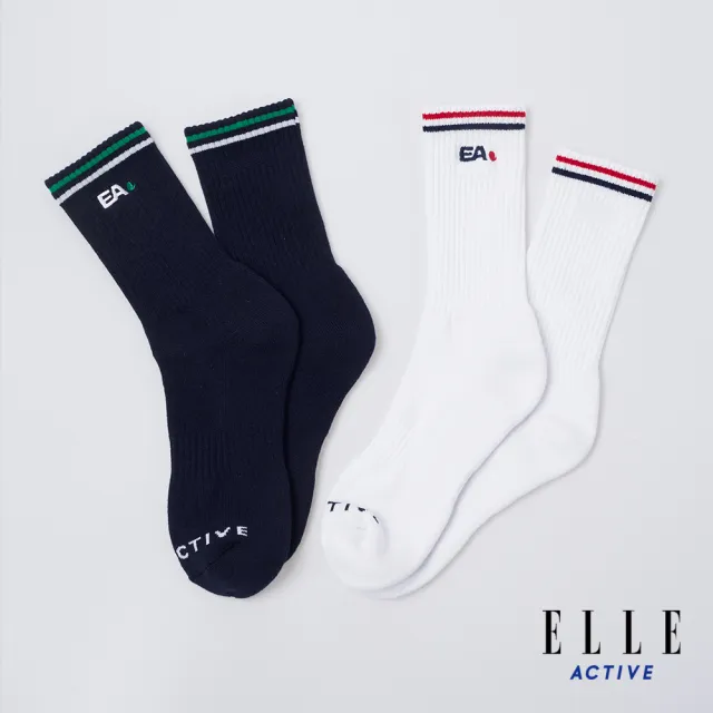 【ELLE ACTIVE】男女適穿 運動休閒中筒襪-白色(EA24M2FS202#90)