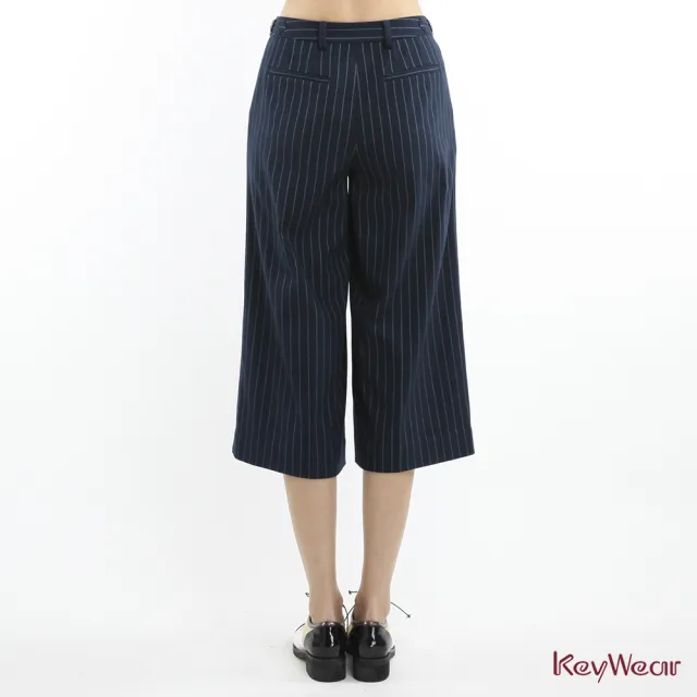 【KeyWear 奇威名品】俐落色紗直線條紋寬管褲(共3色)