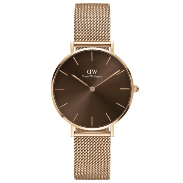 【Daniel Wellington】Petite Amber 幻彩琥珀棕米蘭金屬錶32mm(DW00100477)