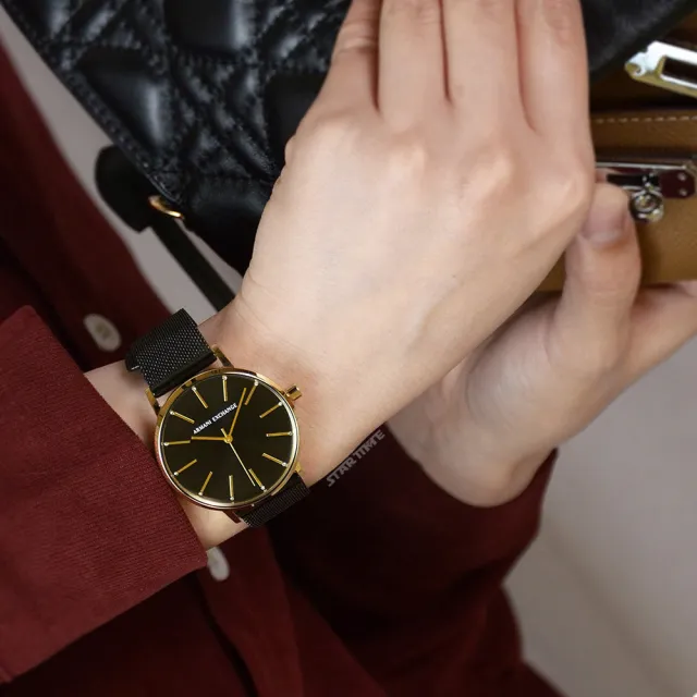 【A|X Armani Exchange】金框 黑面 簡約黑色米蘭帶 手錶 36mm(AX5548)