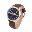 【A|X Armani Exchange】玫瑰金框 藍黑面 格子設計錶盤 日期顯示 咖啡色皮革 手錶 男錶 46mm(AX2172)