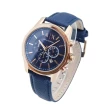 【A|X Armani Exchange】玫瑰金框 藍面 三眼計時 藍色皮革 腕錶 男錶 42mm(AX1723)