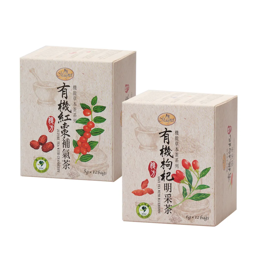 【曼寧】有機機能草本茶包系列x1盒(有機枸杞明采茶6gx12入/有機紅棗補氣茶5gx12入)