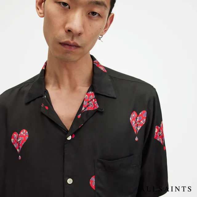 【ALLSAINTS】IKUMA BREAKUP 人造絲夏威夷愛心印花短袖襯衫 MS573Z(舒適版型)