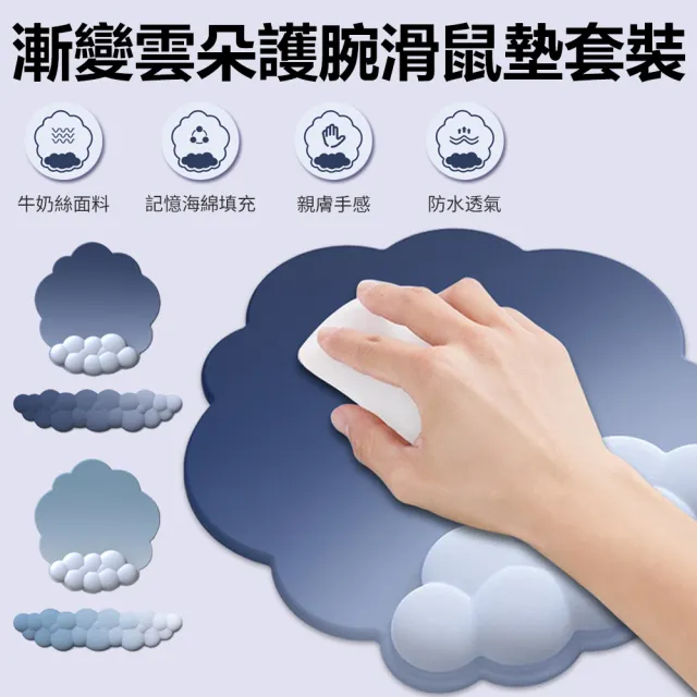【Nil】漸變雲朵護腕滑鼠墊套裝 記憶棉矽膠鍵盤手腕托 防水透氣手腕墊(護手托 護腕托)