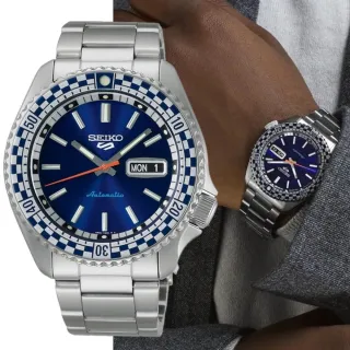 【SEIKO 精工】5 Sports系列 SKX Checker Flag 復刻機械腕錶 SK038  /藍面42.5mm(4R36-15Z0B/SRPK65K1)