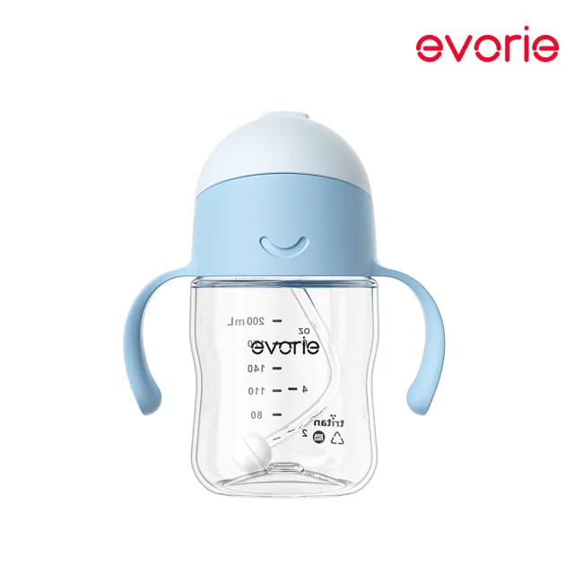 【Evorie】Tritan滑蓋學習吸管水杯防漏200mL(微笑水杯 練習水杯 練習喝水 寶寶水杯)