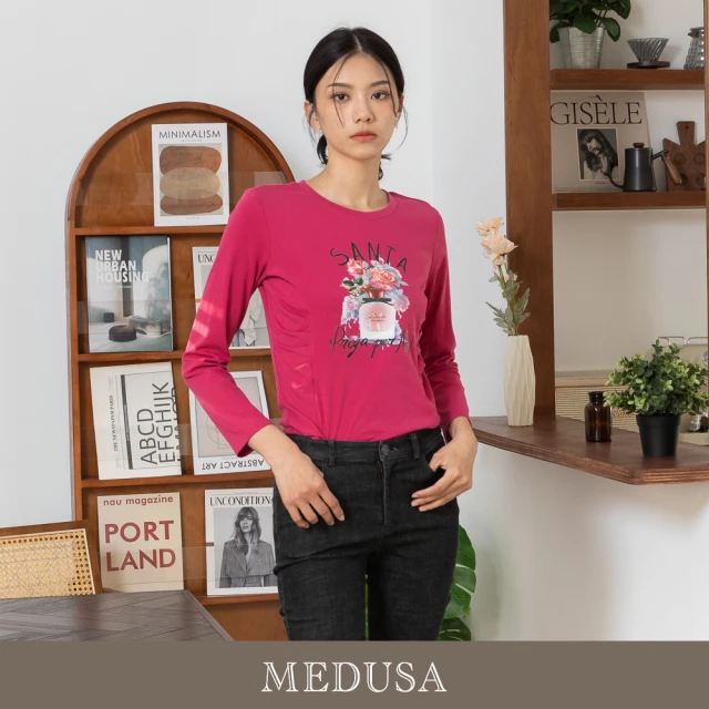 MEDUSA 曼度莎 現貨-SANTA 香水壓褶T恤（M-2L）｜女上衣 休閒上衣 冬新品(201-25101)