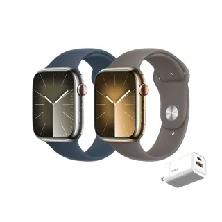 33W快充超值組【Apple】Apple Watch S9 LTE 41mm(不鏽鋼錶殼搭配運動型錶帶)