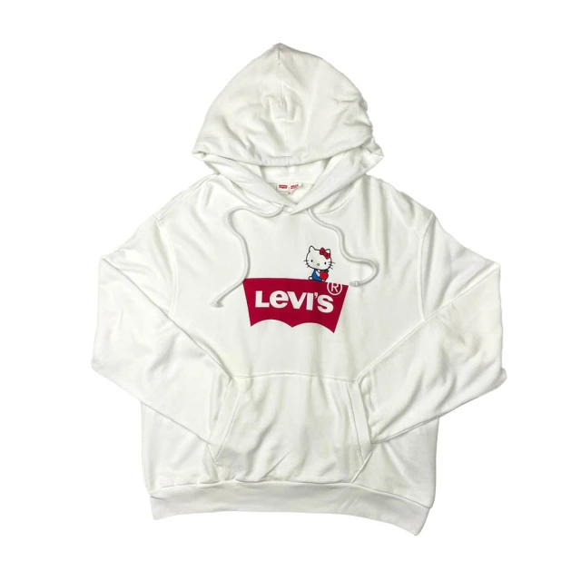 【LEVIS】白色 Levis + Hello Kitty 品牌 帽T 寬版 附布標 女款 長袖 上衣 連帽(帽T  長袖)