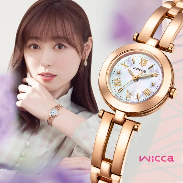 CITIZEN 星辰 Wicca 公主系列 太陽能白蝶貝淑女腕錶-玫瑰金24mm(KP5-263-11)