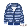 【MYVEGA 麥雪爾】假兩件式條紋排釦針織上衣-藍(2024春夏新品)