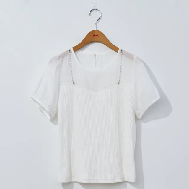 【H2O】珍珠吊帶假兩件T恤(#4671007 T恤 白色/粉色/綠色)