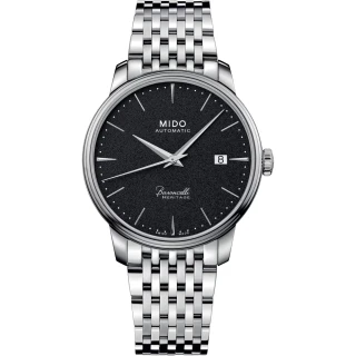 【MIDO 美度】官方授權 BARONCELLI 簡約超薄機械腕錶-黑39.5mm   母親節(M0274071105100)