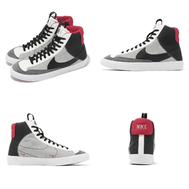 【NIKE 耐吉】休閒鞋 Blazer Mid 77 SE D GS 大童 女鞋 灰 紅 高筒 皮革 經典 板鞋(DH8640-100)