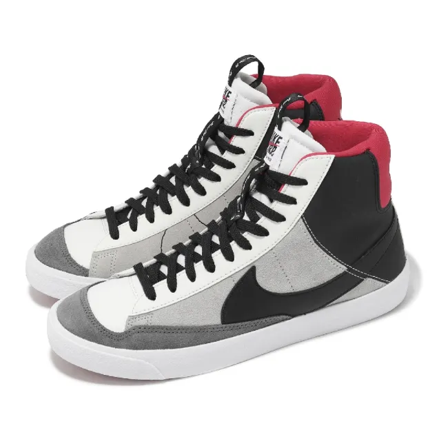 【NIKE 耐吉】休閒鞋 Blazer Mid 77 SE D GS 大童 女鞋 灰 紅 高筒 皮革 經典 板鞋(DH8640-100)