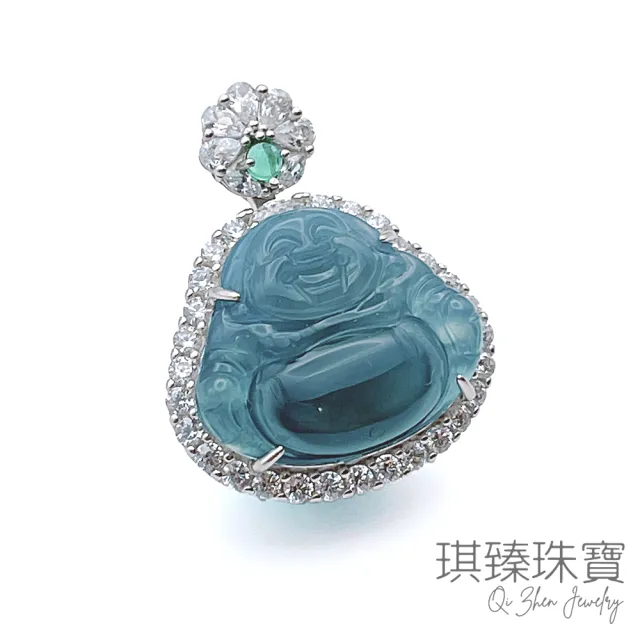 琪臻珠寶】天然A貨翡翠冰種藍水招財佛公吊墜(S925銀鑲_翡翠玉墜_招財