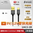 【PX 大通】UAC2-2B USB 2.0 A to C 高速充電傳輸線 2米(PTC保護、支援9V快速充電)