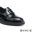 【BYHUE】簡約質感B字大釦全真皮軟芯樂福厚底鞋(黑)