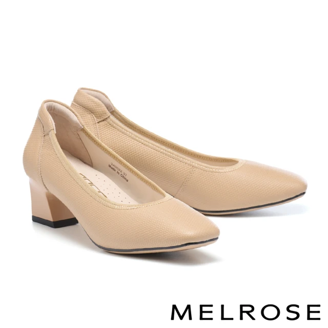 MELROSE 美樂斯 氣質編織鏤空羊皮尖頭楔型低跟鞋(米)