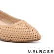 【MELROSE】美樂斯 氣質編織鏤空羊皮尖頭楔型低跟鞋(米)