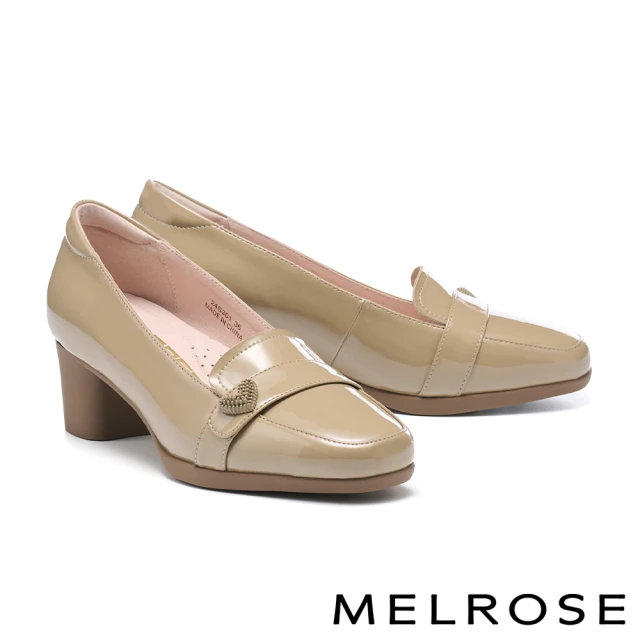 MELROSE 美樂斯 安定感 質感簡約寬版羊皮高跟拖鞋(杏